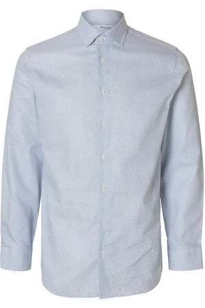 SELECTED Slhslim-Ethan Shirt Ls Aop Spread Noos Tops Shirts Casual Blue