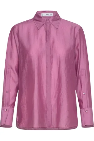 MANGO Satin Lyocell Shirt Tops Shirts Long-sleeved Pink