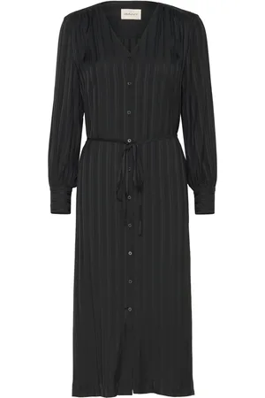 GANT Relaxed Satin Stripe Shirt Dress Knælang Kjole Black