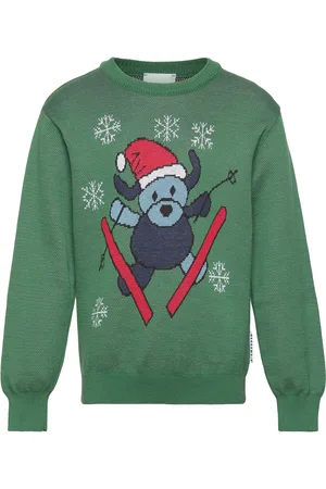 Geggamoja Knitted Crew Neck Sweater Mossgreen Tops Sweatshirts & Hoodies Sweatshirts Green