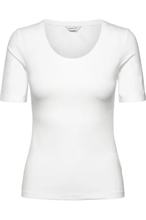 GANT Slim Cot/Ela Ss Scoop Neck Top Tops T-shirts & Tops Short-sleeved White