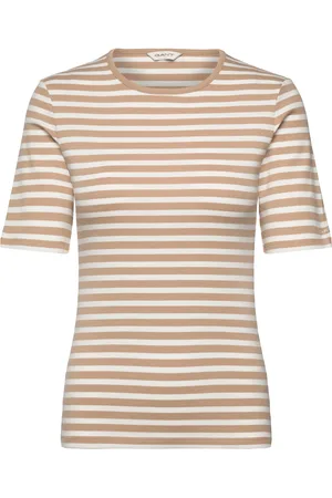 GANT Slim Striped 1X1 Ribbed Ss T-Shirt Tops T-shirts & Tops Short-sleeved Beige