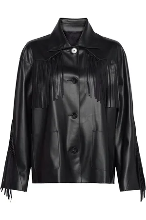 MANGO Leather-Effect Fringed Overshirt Tops Overshirts Black