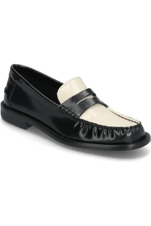 MANGO Two-T Leather Loafers Shoes Flat Loafers Black