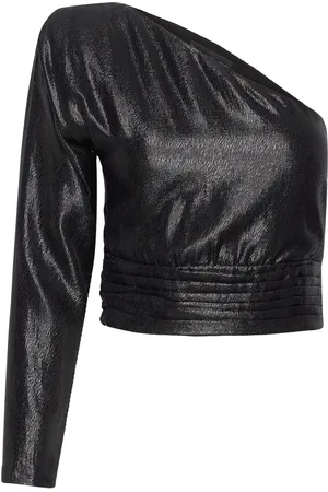 MANGO Asymmetrical Puff Sleeve Blouse Tops Blouses Long-sleeved Black