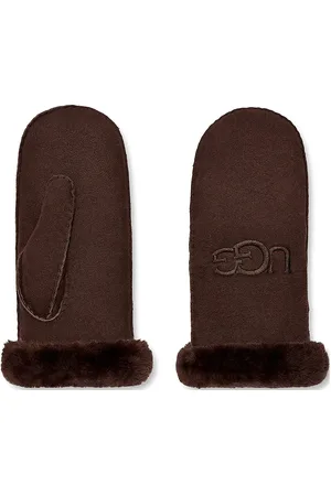 UGG Sheepskin Embroider Mitten Accessories Gloves Thumb Gloves Brown