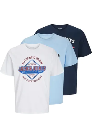JACK & JONES Jjelogo Tee Ss O-Neck 2 Col Ss25 3Pk Mp Tops T-Kortærmet Skjorte Blue Jack & J S