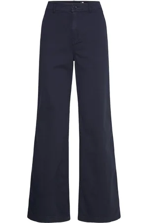 Ralph Lauren Cotton Twill Wide-Leg Pant Bottoms Trousers Chinos Navy