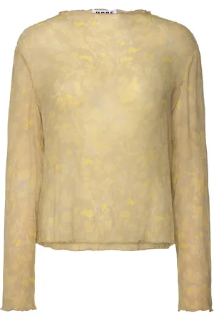 Hope Simple Longsleeve Yellow Wallpaper Print Tops T-shirts & Tops Long-sleeved Yellow
