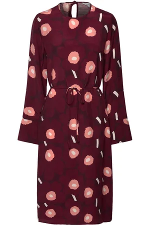 Marimekko Lahjat Unikko Knælang Kjole Burgundy