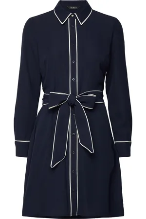 Ralph Lauren Two-T Belted Georgette Shirtdress Kort Kjole Navy