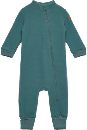 Mikk-Line Wool Suit W Rib Outerwear Fleece Outerwear Fleece Coveralls Green