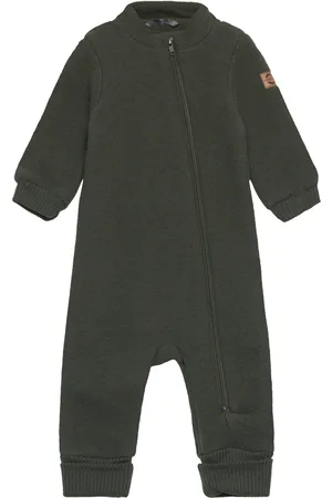Mikk-Line Wool Suit W Rib Outerwear Fleece Outerwear Fleece Coveralls Green