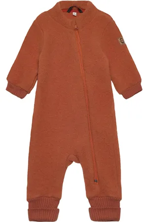 Mikk-Line Wool Suit W Rib Outerwear Fleece Outerwear Fleece Coveralls Orange