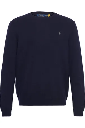 Ralph Lauren Wool-Cotton Crewneck Sweater Tops Knitwear Round Necks Navy