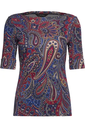 Ralph Lauren Paisley Stretch Cotton Boatneck Tee Tops T-shirts & Tops Short-sleeved Navy