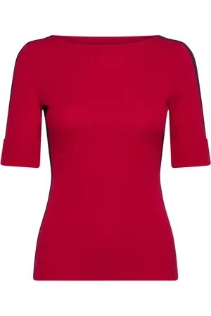 Ralph Lauren Two-T Stretch Cotton Elbow-Sleeve Tee Tops T-shirts & Tops Short-sleeved Red