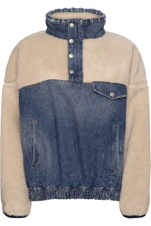 Ralph Lauren Fleece-Denim Mockneck Pullover Outerwear Jackets Anoraks Blue