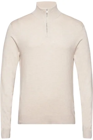 Lindbergh Half Zip Mélange Knit Tops Knitwear Half Zip Jumpers Beige