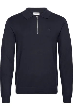 Lindbergh Ecovero L/S Zip Polo Tops Knitwear Long Sleeve Knitted Polos Navy