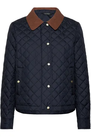 Ralph Lauren Corduroy-Trim Diamond-Quilted Jacket Quiltet Jakke Navy