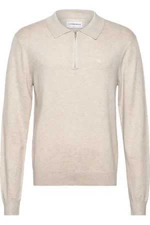 Lindbergh Ecovero L/S Zip Polo Tops Knitwear Long Sleeve Knitted Polos Cream
