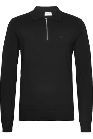 Lindbergh Ecovero L/S Zip Polo Tops Knitwear Long Sleeve Knitted Polos Black