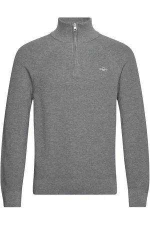 GANT Cotton Wool Rib Half Zip Tops Knitwear Half Zip Jumpers Grey