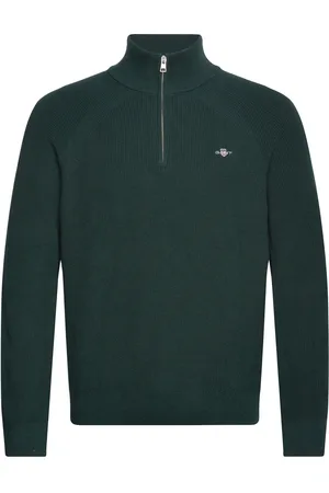 GANT Cotton Wool Rib Half Zip Tops Knitwear Half Zip Jumpers Green