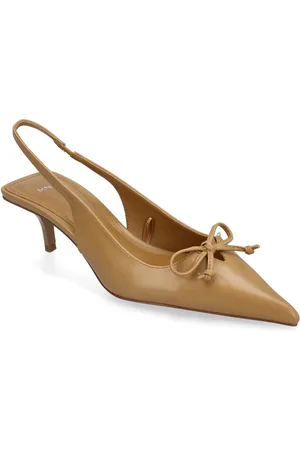 MANGO Kitten Shoes With Bow Detail Shoes Sling Backs Heeled Slingbacks Beige