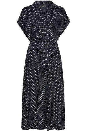 Ralph Lauren Polka-Dot Belted Crepe Dress Knælang Kjole Navy