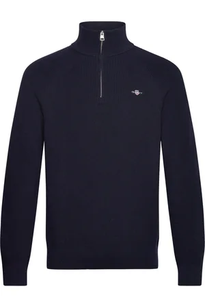 GANT Cotton Wool Rib Half Zip Tops Knitwear Half Zip Jumpers Navy