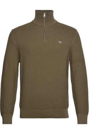 GANT Cotton Micro Textured Half Zip Tops Knitwear Half Zip Jumpers Green
