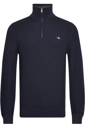 GANT Cotton Micro Textured Half Zip Tops Knitwear Half Zip Jumpers Navy