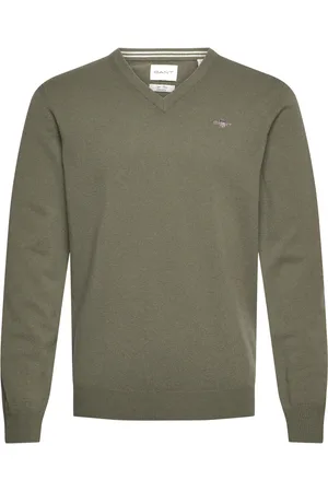 GANT Superfine Lambswool V-Neck Tops Knitwear V-necks Green