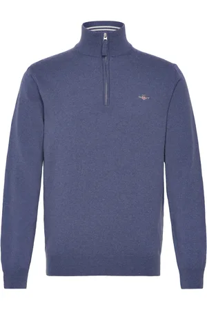 GANT Superfine Lambswool Half Zip Tops Knitwear Half Zip Jumpers Blue
