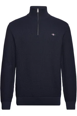 GANT Cotton Textured Half Zip Tops Knitwear Half Zip Jumpers Navy