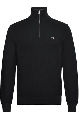 GANT Cotton Micro Textured Half Zip Tops Knitwear Half Zip Jumpers Black