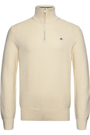 GANT Cotton Micro Textured Half Zip Tops Knitwear Half Zip Jumpers Cream