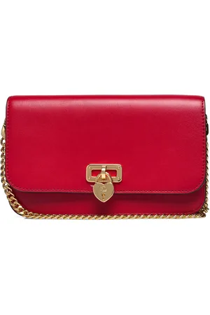 Ralph Lauren Leather Large Tanner Chain Wallet Bags Crossbody Bags Red