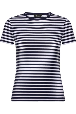 Ralph Lauren Striped Stretch Cotton Crewneck Tee Tops T-shirts & Tops Short-sleeved Navy