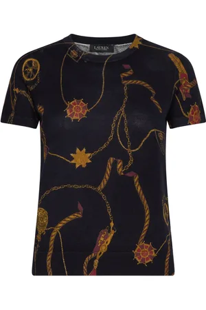 Ralph Lauren Print Cotton-Blend Short-Sleeve Sweater Tops T-shirts & Tops Short-sleeved Navy