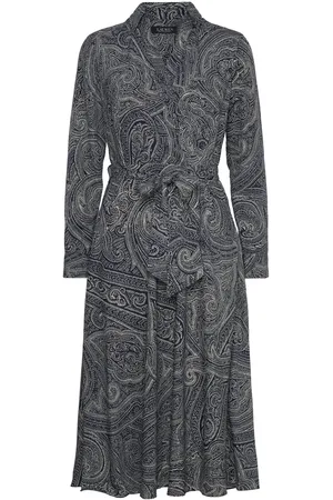 Ralph Lauren Paisley Crepe Midi Dress Knælang Kjole Navy