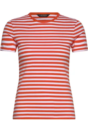 Ralph Lauren Striped Stretch Cotton Crewneck Tee Tops T-shirts & Tops Short-sleeved Red