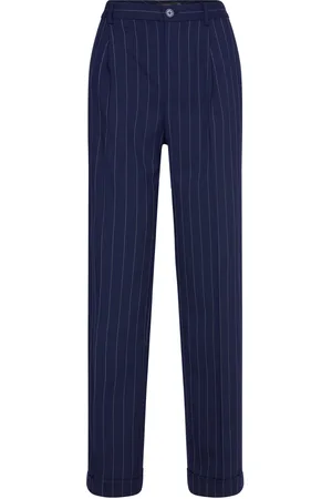 Ralph Lauren Pinstripe Wool-Blend Twill Pant Bottoms Trousers Straight Leg Navy