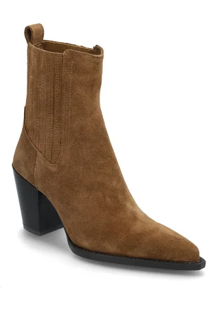 MANGO Suede Block-Heel Boots Shoes Boots Ankle Boots Ankle Boots With Heel Brown