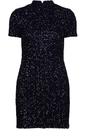 MANGO Short-Sleeved Sequin Dress Kort Kjole Navy