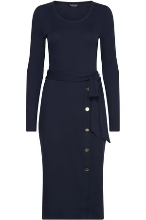 Ralph Lauren Belted Rib-Knit Dress Knælang Kjole Navy