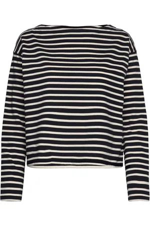 Ralph Lauren Striped Cotton Jersey Boatneck Top Tops T-shirts & Tops Long-sleeved Navy