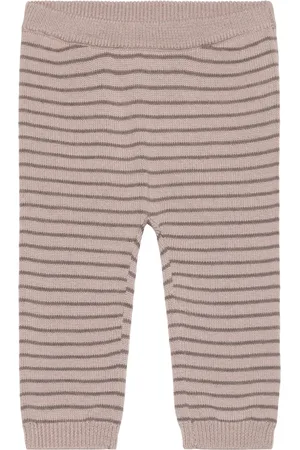 Huttelihut Pants Wool Knit Stripe Bottoms Sweatpants Beige